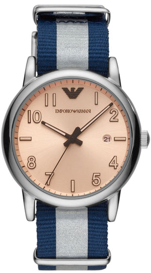 Emporio Armani Luigi Analog Beige Dial Two Tone NATO Strap Watch For Men - AR11212 Authentic Buy Shop Now
