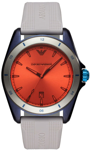 Emporio Armani Sigma Analog Orange Dial Grey Silicone Strap Watch For Men - AR11218 Authentic Buy Shop Now