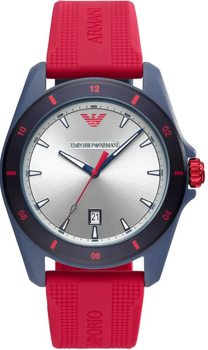 Emporio Armani Sigma Silver Dial Red Silicone Strap Watch for Men - AR11219 Authentic Buy Shop Now