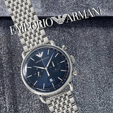 Emporio Armani Aviator Chronograph Blue Dial Silver Steel Strap Watch For Men - AR11238 Authentic Buy Shop Now