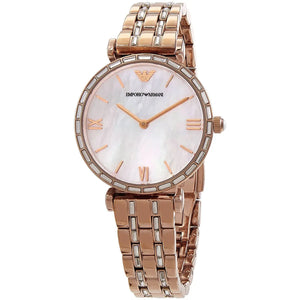 Emporio Armani Gianni T-Bar Mother of Pearl White Dial Two Tone Steel Watch for Women - AR11294 Authentic Buy Shop Now