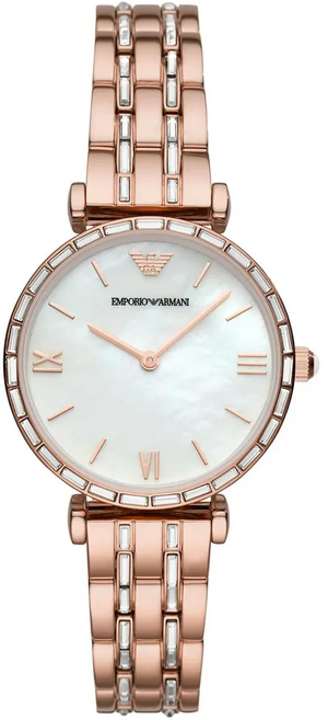 Emporio Armani Gianni T-Bar Mother of Pearl White Dial Two Tone Steel Watch for Women - AR11294 Authentic Buy Shop Now