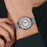 Emporio Armani Gianni T-Bar Quartz Mother of Pearl Dial Silver Mesh Bracelet Watch For Women - AR11319 Authentic Buy Shop Now