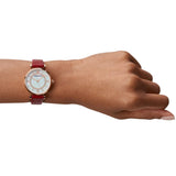 Emporio Armani Gianni T-Bar Analog Mother of Pearl Dial Red Leather Strap Watch For Women - AR11322 Authentic Buy Shop Now