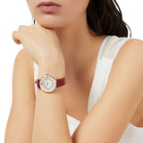 Emporio Armani Gianni T-Bar Analog Mother of Pearl Dial Red Leather Strap Watch For Women - AR11322 Authentic Buy Shop Now