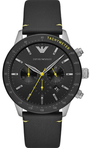 Emporio Armani Mario Chronograph Black Dial Black Leather Strap Watch For Men - AR11325 Authentic Buy Shop Now