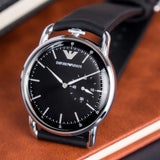 Emporio Armani Aviator Quartz Black Dial Black Leather Strap Watch For Men - AR11336 Authentic Buy Shop Now