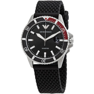 Emporio Armani Diver Black Dial Black Silicon Strap Watch for Men - AR11341 Authentic Buy Shop Now