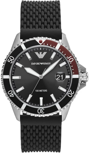 Emporio Armani Diver Black Dial Black Silicon Strap Watch for Men - AR11341 Authentic Buy Shop Now