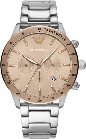 Emporio Armani Mario Chronograph Beige Dial Silver Steel Strap Watch For Men - AR11352 Authentic Buy Shop Now