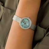 Emporio Armani Rosa Diamonds Mother of Pearl Blue Dial Silver Mesh Bracelet Watch For Women - AR11380 Authentic Buy Shop Now