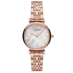 Emporio Armani Gianni T Bar Quartz Mother of Pearl Dial Rose Gold Steel Strap Watch For Women - AR11385 Authentic Buy Shop Now