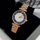 Emporio Armani Gianni T-Bar Quartz Crystals Black Dial Gold Steel Strap Watch For Women - AR11423 Authentic Buy Shop Now