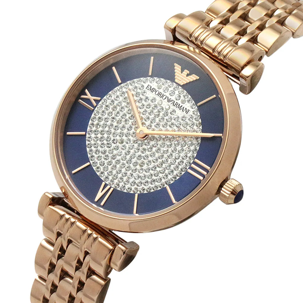 Emporio Armani Gianni T-Bar Quartz Crystals Black Dial Gold Steel Strap Watch For Women - AR11423 Authentic Buy Shop Now