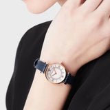 Emporio Armani Gianni T-Bar Analog Mother of Pearl Dial Blue Leather Strap Watch For Women - AR11468 Authentic Buy Shop Now