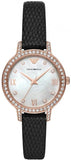 Emporio Armani Cleo Three-Hand Mother of Pearl Dial Black Leather Strap Watch For Women - AR11485 Authentic Buy Shop Now
