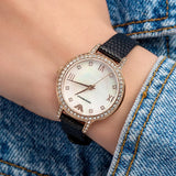 Emporio Armani Cleo Three-Hand Mother of Pearl Dial Black Leather Strap Watch For Women - AR11485 Authentic Buy Shop Now