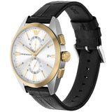 Emporio Armani Claudio Chronograph Silver Dial Black Leather Strap Watch For Men - AR11498 Authentic Buy Shop Now