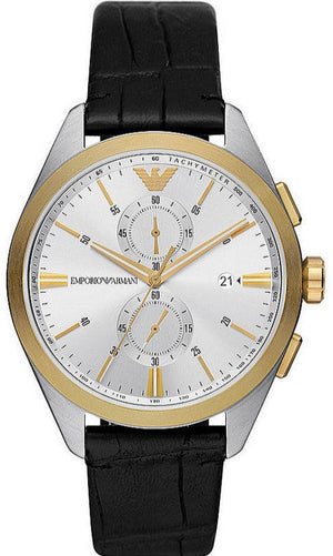 Emporio Armani Claudio Chronograph Silver Dial Black Leather Strap Watch For Men - AR11498 Authentic Buy Shop Now
