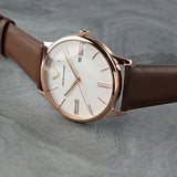 Emporio Armani Minimalist Quartz White Dial Brown Leather Strap Watch For Men - AR11572 Authentic Buy Shop Now