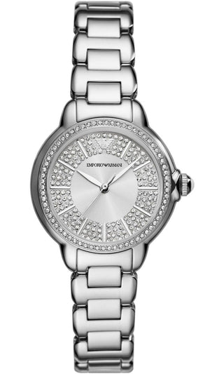 Emporio Armani Mia Three Crystals Silver Dial Silver Steel Strap Watch For Women - AR11632 Authentic Buy Shop Now