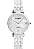 Emporio Armani Giannti T Bar Quartz Mother of Pearl Dial White Steel Strap Watch For Women - AR1485 Authentic Buy Shop Now