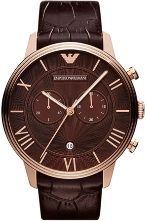 Emporio Armani Classic Large Chronograph Brown Dial Brown Leather Strap Watch for Men - AR1616 Authentic Buy Shop Now