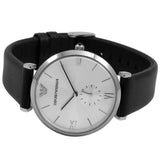 Emporio Armani Retro Analog Quartz Silver Dial Black Leather Strap Watch For Men - AR1674 Authentic Buy Shop Now
