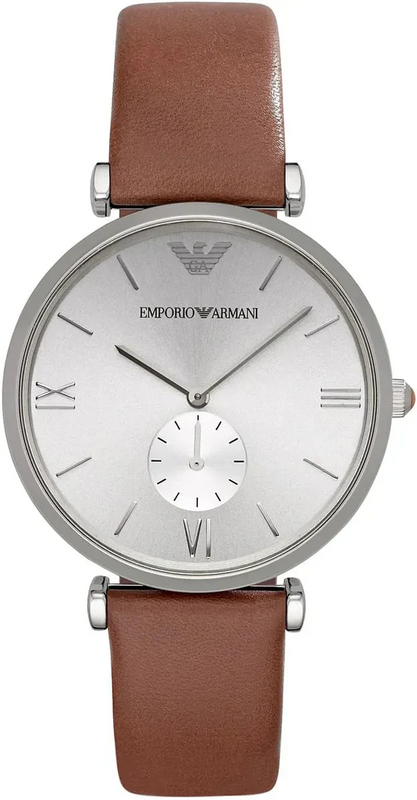 Emporio Armani Gianni Silver Dial Brown Leather Strap Watch for Men - AR1675 Authentic Buy Shop Now