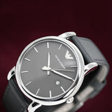 Emporio Armani Classic Quartz Grey Dial Grey Leather Strap Watch For Men - AR1730 Authentic Buy Shop Now