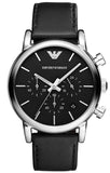 Emporio Armani Classic Chronograph Black Dial Black Leather Strap Watch For Men - AR1733 Authentic Buy Shop Now