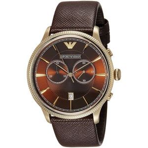 Emporio Armani Alpha Large Chronograph Brown Dial Brown Leather Strap Watch for Men - AR1793 Authentic Buy Shop Now