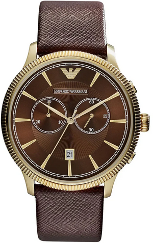 Emporio Armani Alpha Large Chronograph Brown Dial Brown Leather Strap Watch for Men - AR1793 Authentic Buy Shop Now