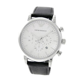 Emporio Armani Classic Quartz Chronograph White Dial Black Leather Strap Watch For Men - AR1807 Authentic Buy Shop Now