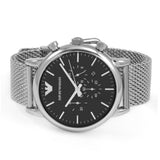 Emporio Armani Classic Chronograph Black Dial Silver Mesh Bracelet Watch For Men - AR1808 Authentic Buy Shop Now