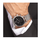 Emporio Armani Classic Chronograph Black Dial Silver Mesh Bracelet Watch For Men - AR1808 Authentic Buy Shop Now