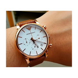 Emporio Armani Classic Chronograph White Dial Brown Leather Strap Watch For Men - AR1809 Authentic Buy Shop Now