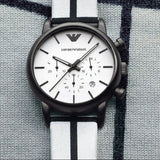 Emporio Armani Luigi Large Chronograph White Dial Two Tone Fabric Strap Watch for Men- AR1859 Authentic Buy Shop Now