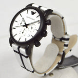 Emporio Armani Luigi Large Chronograph White Dial Two Tone Fabric Strap Watch for Men- AR1859 Authentic Buy Shop Now