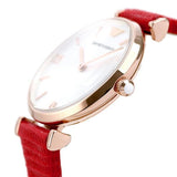 Emporio Armani Gianni T Bar Silver Dial Red Leather Strap Watch For Women - AR1876 Authentic Buy Shop Now