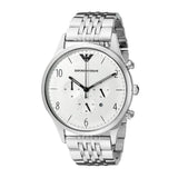 Emporio Armani Classic Chronograph Silver Dial Silver Steel Strap Watch For Men - AR1879 Authentic Buy Shop Now