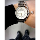 Emporio Armani Gianni T-Bar Mother of Pearl Dial Silver Stainless Steel Watch For Women - AR1908 Authentic Buy Shop Now