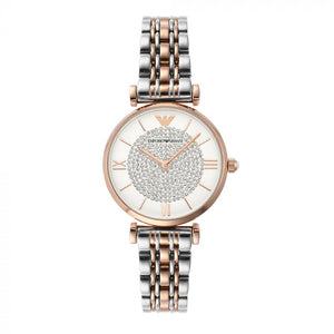 Emporio Armani Gianni T Bar White Dial Two Tone Steel Strap Watch For Women - AR1926 Authentic Buy Shop Now