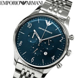 Emporio Armani Chronograph Blue Dial Silver Steel Strap Watch For Men - AR1942 Authentic Buy Shop Now