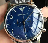 Emporio Armani Chronograph Blue Dial Silver Steel Strap Watch For Men - AR1942 Authentic Buy Shop Now