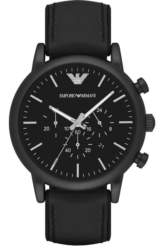 Emporio Armani Luigi Chronohraph Black Dial Black Leather Strap Watch For Men - AR1970 Authentic Buy Shop Now