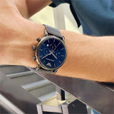 Emporio Armani Chronograph Blue Dial Gun Metallic Mesh Bracelet Watch For Men - AR1979 Authentic Buy Shop Now