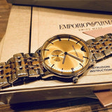 Emporio Armani Classic Beige Dial Two Tone Steel Strap Watch for Men - AR2070 Authentic Buy Shop Now