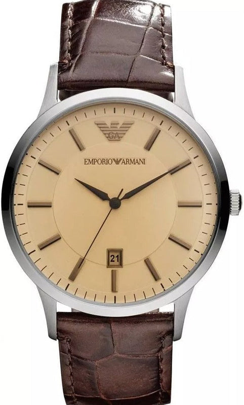 Emporio Armani Classic Quartz Brown Dial Brown Leather Strap Watch For Men - AR2427 Authentic Buy Shop Now