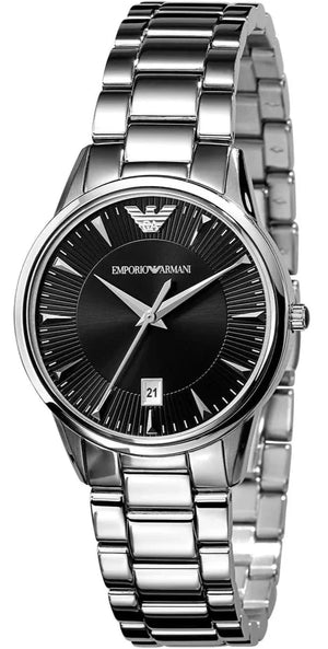 Emporio Armani Classic Quartz Black Dial Silver Steel Strap Watch For Women - AR2441 Authentic Buy Shop Now
